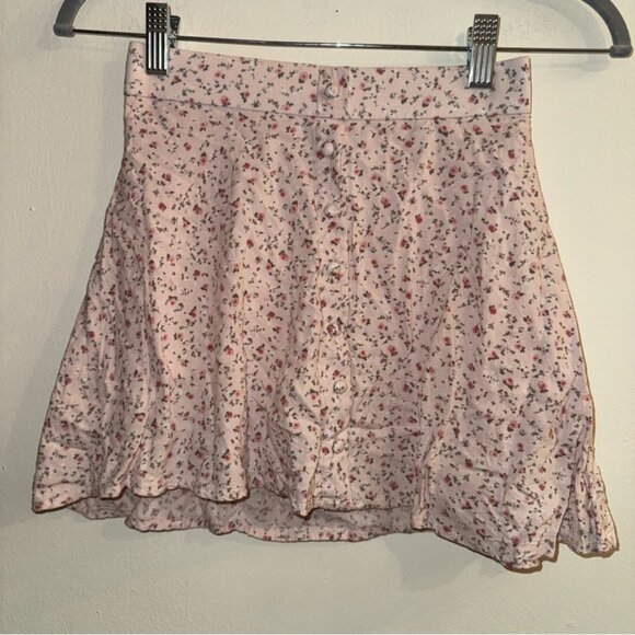 Abercrombie Kids Youth Girls Pink Floral Mini Skirt with Buttons Size 9/10 - Picture 1 of 4